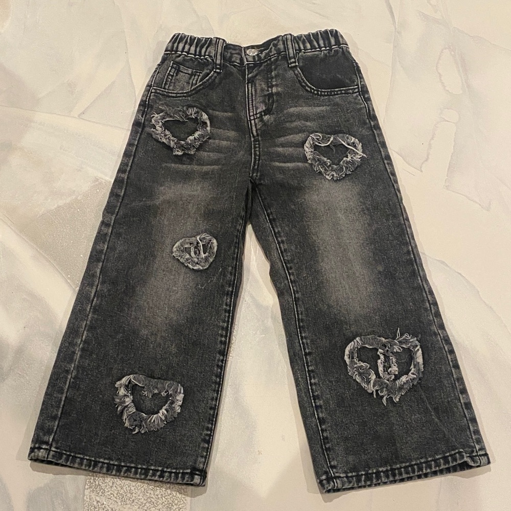SHEIN Kids Black Jeans with Heart Details